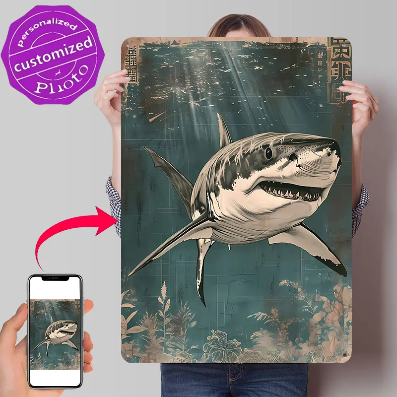 Great White Shark Art Print Metal Poster Perfect Gift for Fans Lovers Personalized Wall Art Metal Sign for Garage Accessories