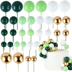 32Pcs Green Ball Cake Topper Mini Balloon Sticks Foam Balls Picks Cakes Toppers For Wedding Party Birthday Cupcake Dessert Decor