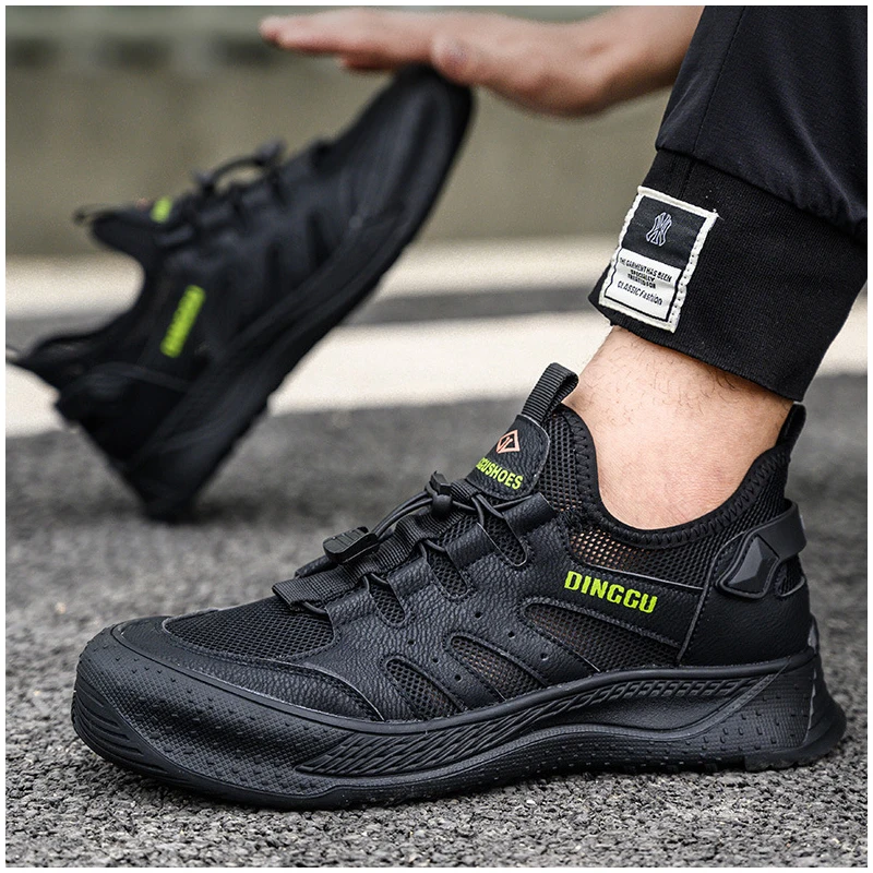 

men's fashion steel toe covers working shoes summer breathable safety boots tooling security sneakers worker footwear protection