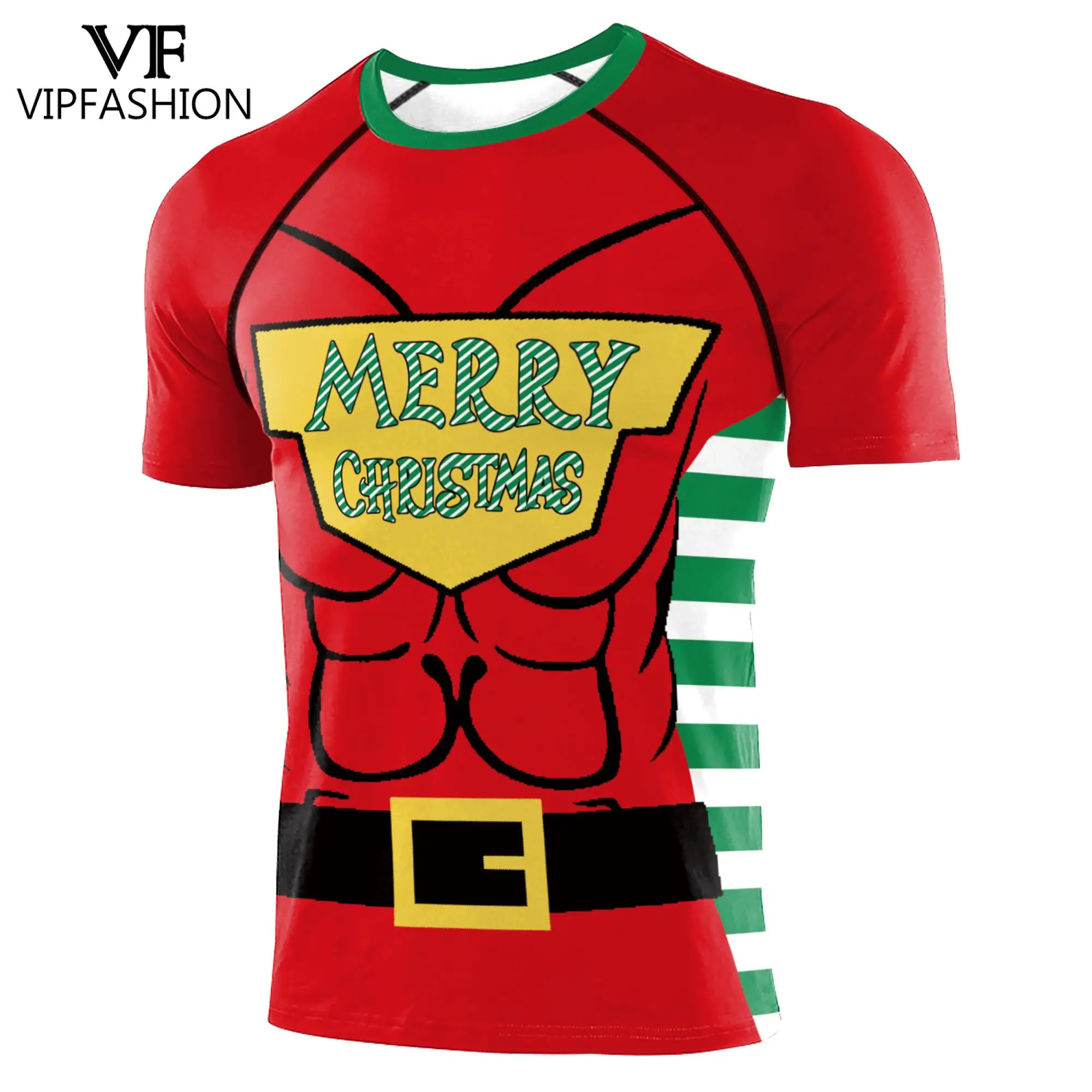 VIP FASHION Men Christmas Compression Shirt Long Short Sleeve T-shirts Merry Christmas Muscle Printed Top Male Cosplay Clothes