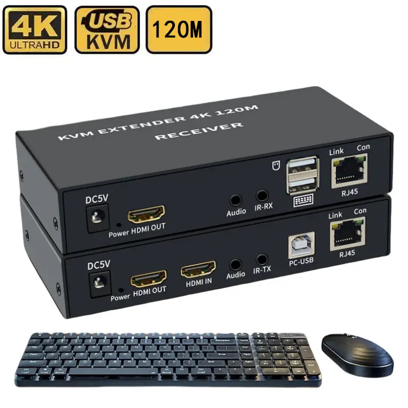 Удлинитель KVM RJ45 4K HDMI-совместимый, 120 м, удлинитель Cat6 Ethernet, аудиокомплект через Lan Ethernet, удлинитель для PS4, ТВ, ПК