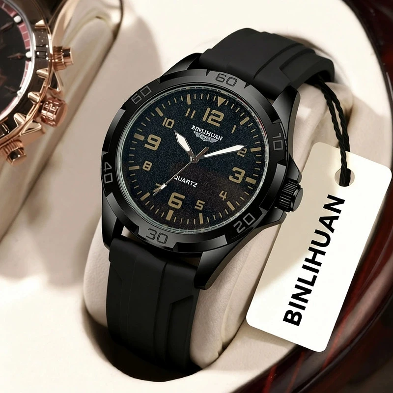 New Fashion Man Luxury High Quality Business Leather Watch Men Silicone Quartz Watches Male Clock Wristwatches Students Gifts