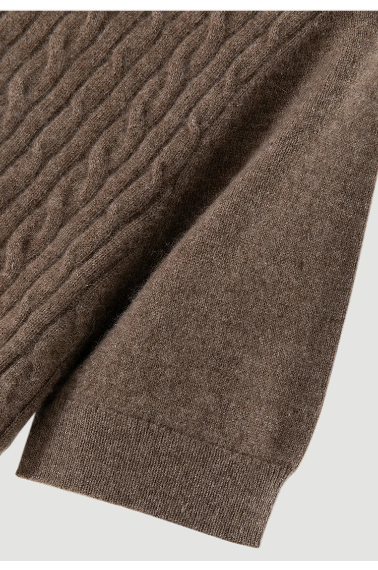 TH662122 Damen Rollkragenpullover mit Zopfmuster, Kurzarm, 100% Kaschmir, Gerippter Saum, Gemütlich, Lässig-Schick, Frühherbst – Detail 18