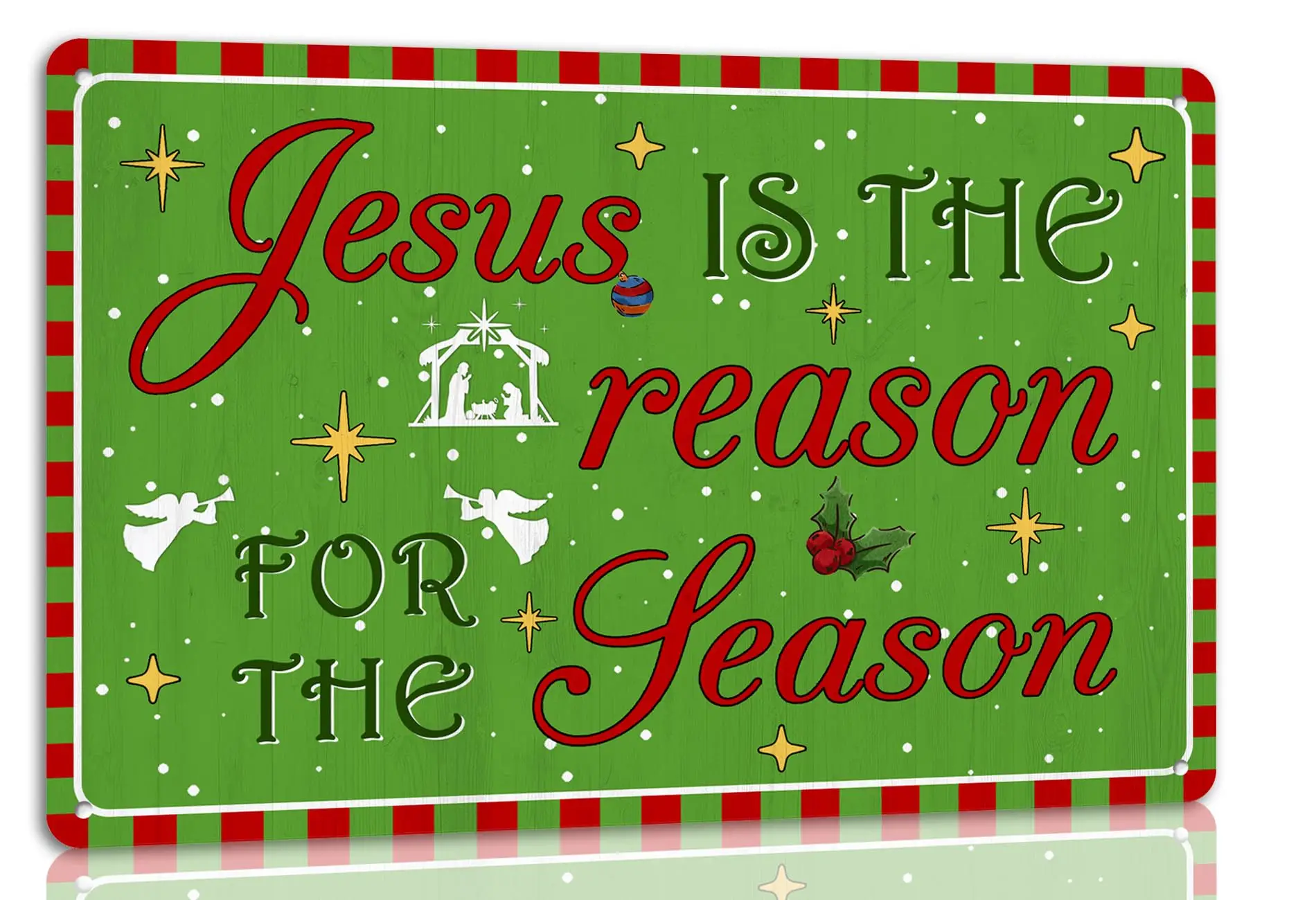 Jesus Is the Reason for the Season Christmas Metal Tin Sign Decor Wall Art for Home Kitchen Cafe Bar Farmhouse Retro Wall Decor