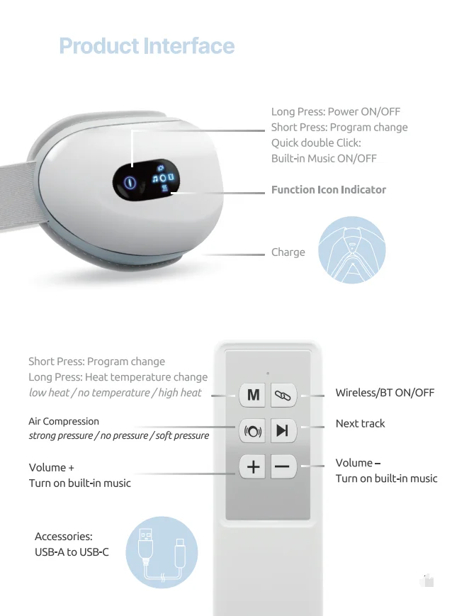 NYSmart Library Foldable Wireless Eye Massager With Optional Music Graphene Heating & Air Pressure Remote Control Included