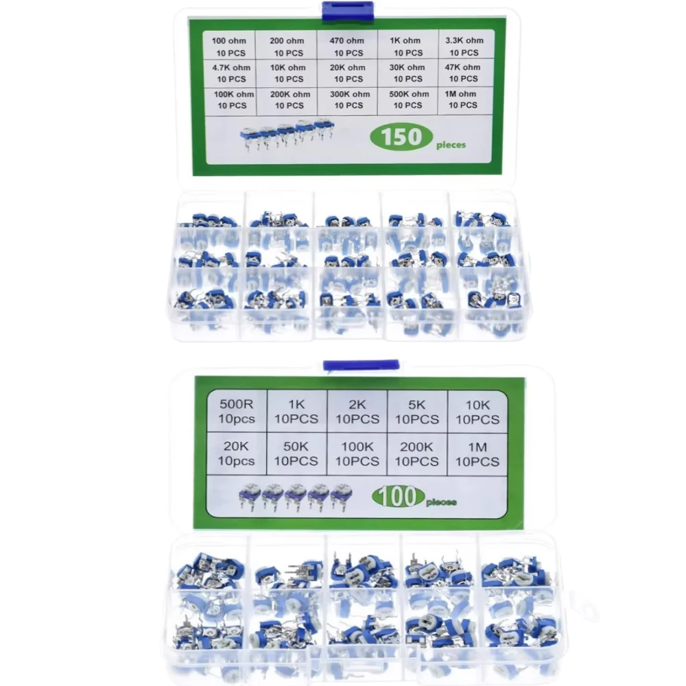 

Набор регулируемых резисторов RM065, сине-белый, в коробке, 100/150 шт., 1К, 10К, 100К
