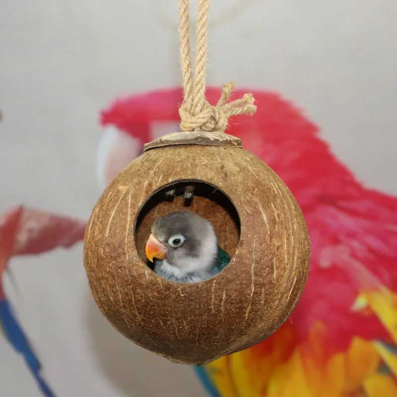 Natural Coconut Shell Bird Cages Parrot House Nesting House Cage With Hanging Lanyard For Small Pet Parakeets Finches Sparrows