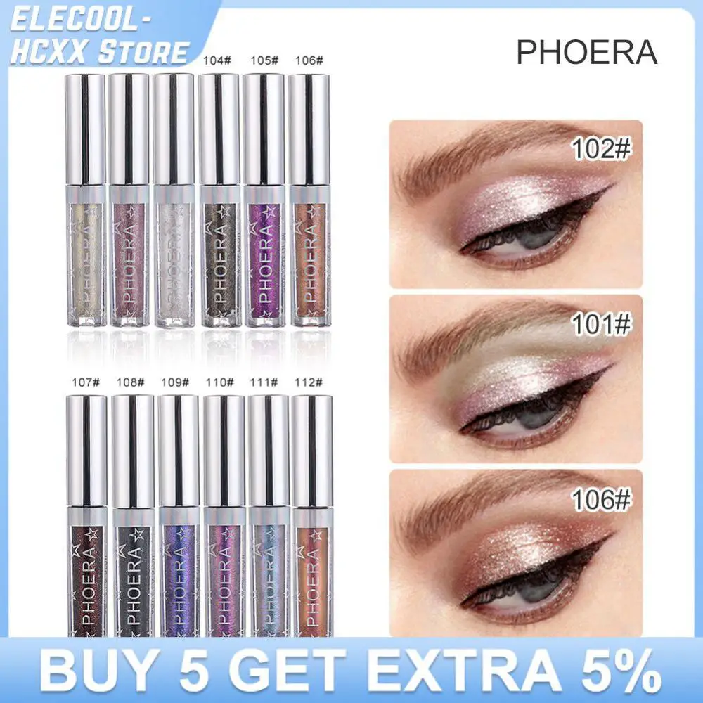 PHOERA 12 Colors Diamond Eyeshadow Liquid Glitter Eye Shadow Pearly Shimmer Eyeshadow Lasting Waterproof Eye Makeu Cosmetics