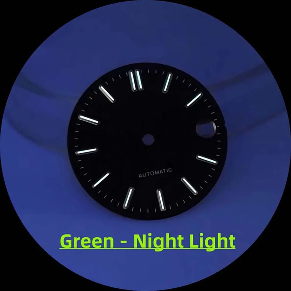 Quadrante dell'orologio fai-da-te quadrante dell'orologio luminoso verde da 28,5 mm per accessori modificati per orologio con movimento NH35 NH36