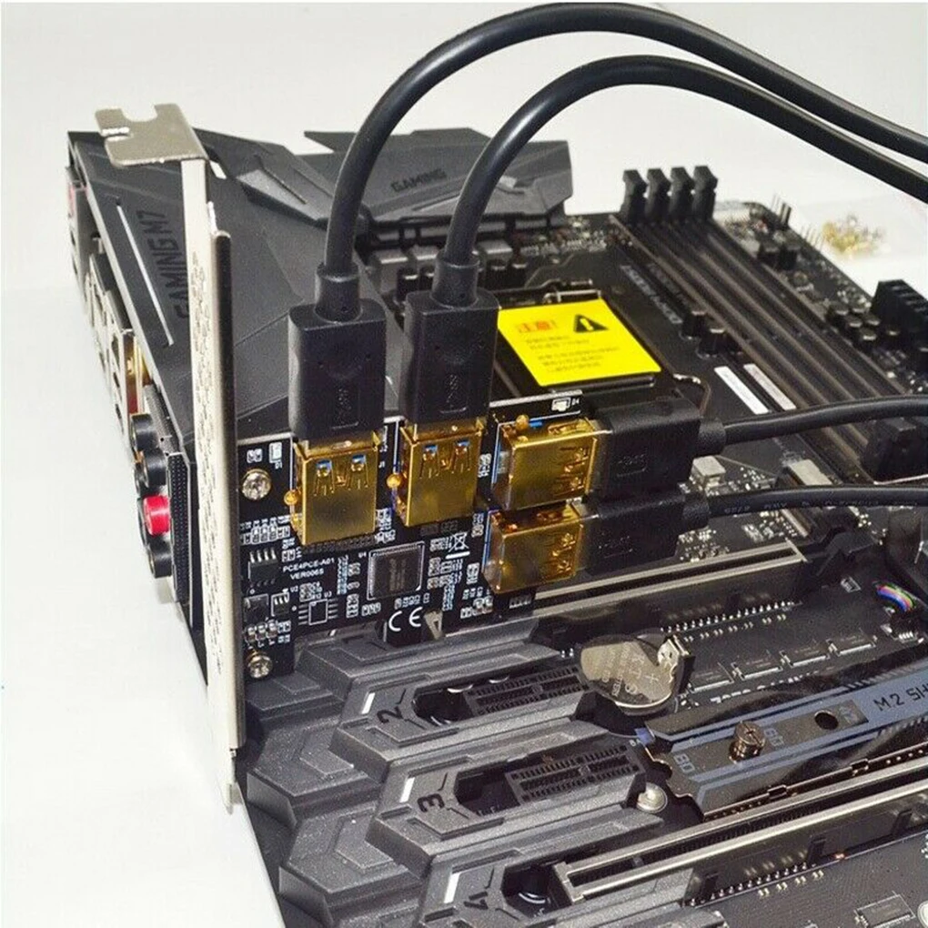 

PCI-E Expansion Card PCI-E Riser Board 4 Ports USB Adapter Card 1 to 4 Riser Card Set 6pin Expansion Cable