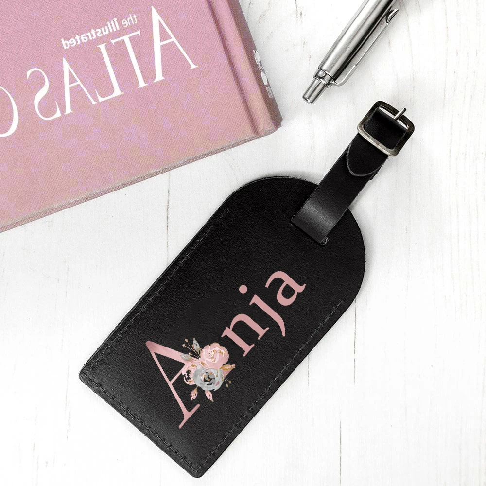 Personalised Initial with Name Leather Luggage Tag Suitcase Identifier Label Baggage Boarding Bag Tag Travel Accessorie Gift