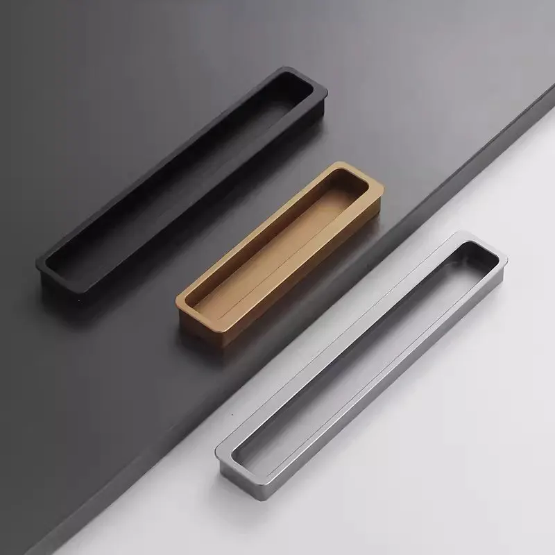 Aluminum Alloy Embedded Concealed Cabinet Handles Invisible Door Handle Matte Black Wardrobe Pulls Minimalism Furniture Hardware