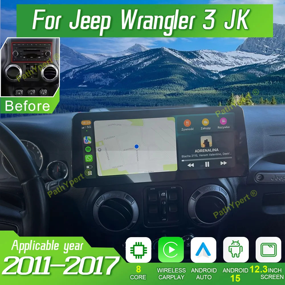 

12.3''Android 15 For Jeep Wrangler 3 JK 2011-2017 Multimedia Player Car Radio Qled Screen 2Din Head Unit GPS Navigation Carplay