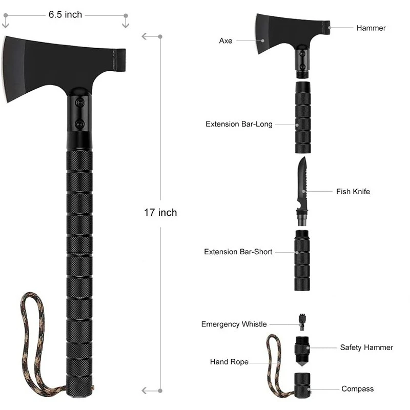 Hacha portátil multifunción para exteriores, juego de herramientas de emergencia plegable, hacha táctica adecuada para acampar y senderismo