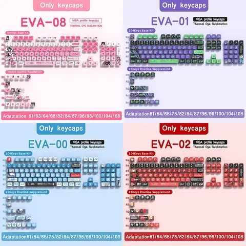 KYOMOT New EVA 01 00 02 08 Themed Anime Keycaps PBT Pudding MAS Profile Key Caps for MX Switch DIY Games Mechanical Keyboard Cap