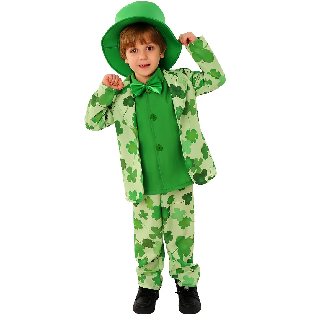 Irish St. Patrick's Day Four-leaf Clover Small Suit Children's School Holiday Party Stage Performance Costume