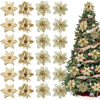 8/16Pcs Glitter Christmas Decorations Artifical Flowers Christmas Tree for Home Decor…