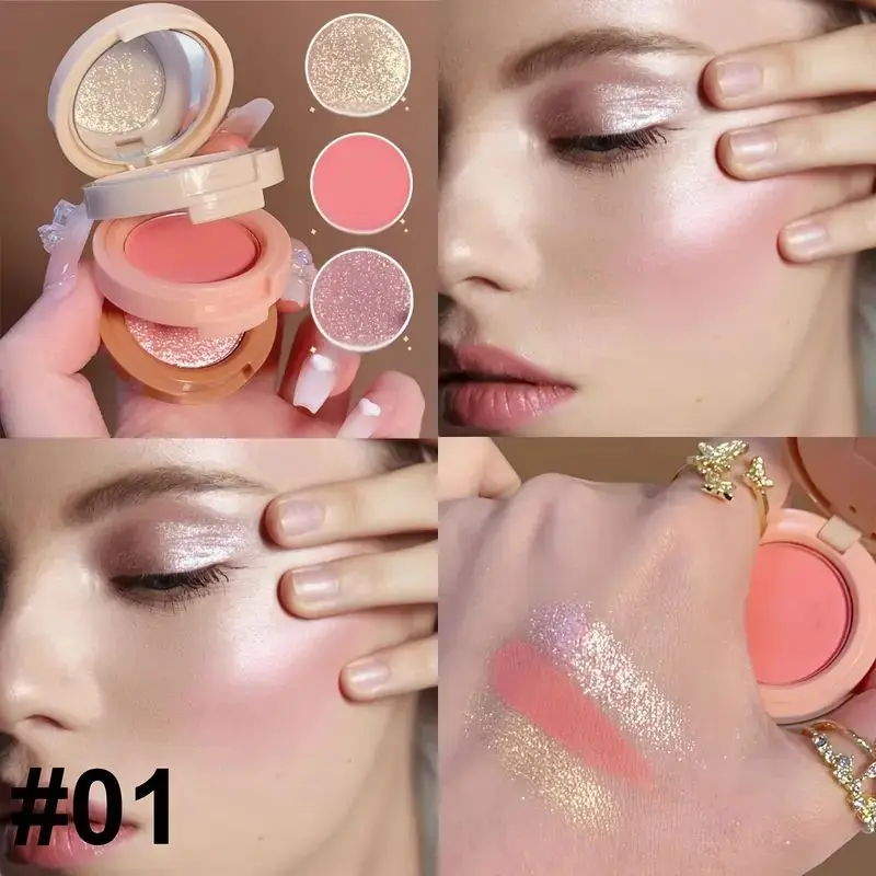 Multi-Use 3-in-1 Long-Lasting Waterproof Blush & Highlighter Palette，Easy to Apply, Lightweight,Create A Perfect Makeup Look