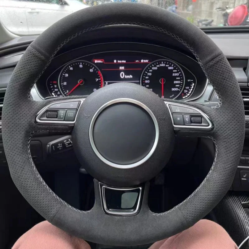 Braid Car Steering Wheel Cover Wrap Hand Sewing Anti-Slip Suede Leather For Audi A3 8V Sportback A4 B8 Avant A5 A6 C7 A7 G8 A8
