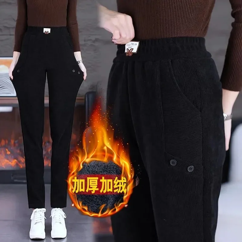 

Add Velvet Padded Corduroy Pants Women Autumn Winter New Middle-Aged Mother Straight Trousers Fashion Casual Harem Pants Female