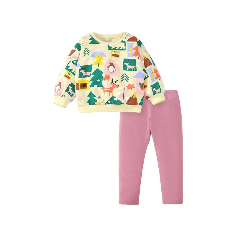 Girls Sweatshirt Suit Spring and Autumn Clothing New Kids Fashion Printed Long Sleeve Tops Casual Pants 2 Pcs Sets Infant  Trend