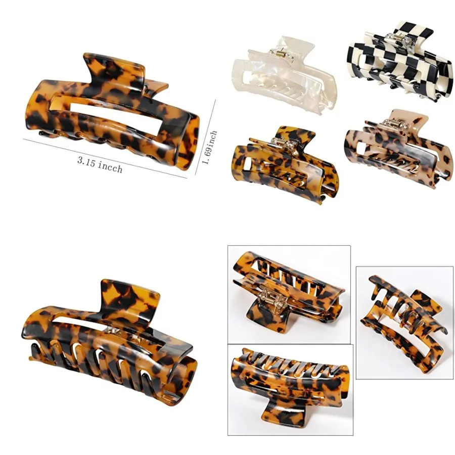 

4Pcs Hair Claw Clips, Acetate Hair Banana Barrettes, French Butterfly Jaw Clips, Mermaid Color Crab Hairpin, Leopard Print Styl