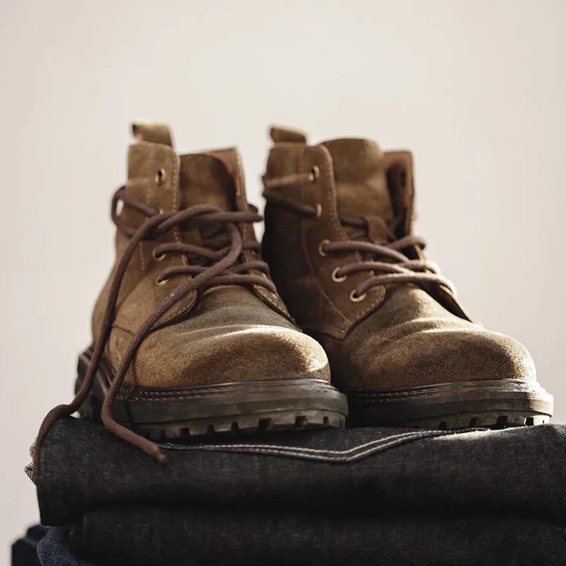 Maden-zapatos Retro de invierno para hombre, botas altas para el desierto, calzado informal Vintage de calle, zapatos de cuero marrón para invierno