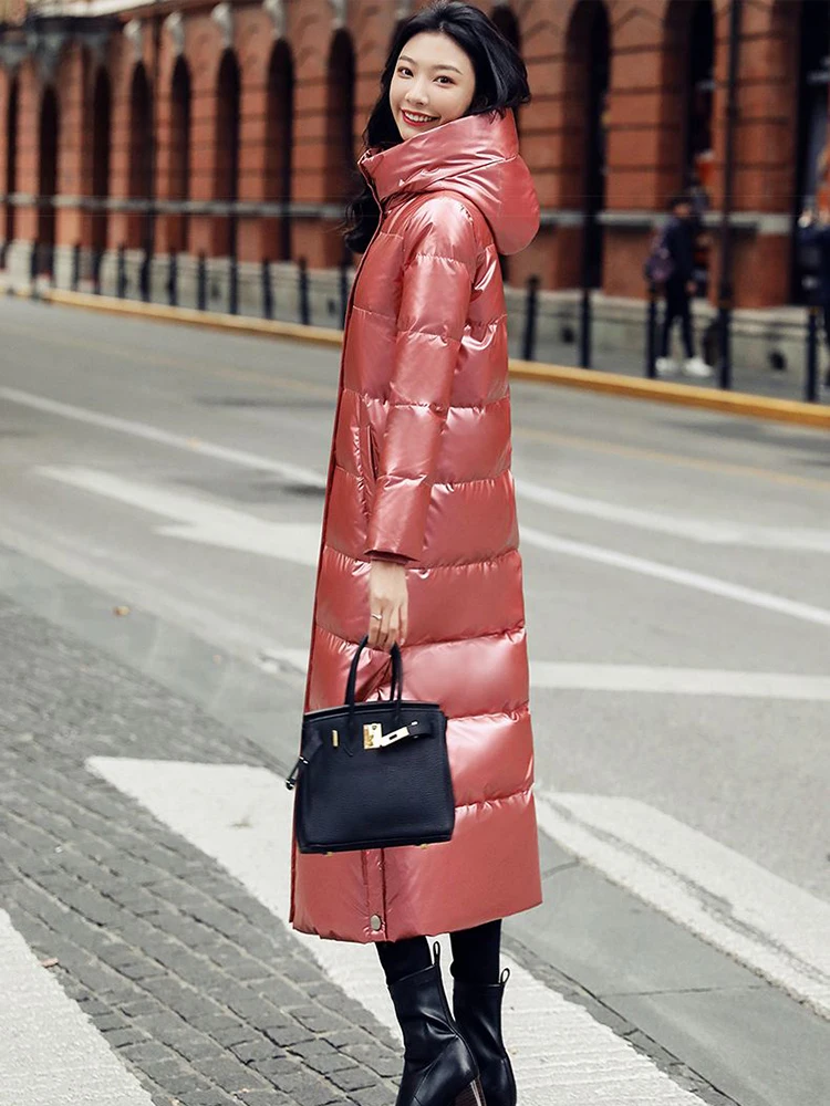 Winter Fashionable Bright Down Jacket Women's Hooded Warm Parkas Water Proof Fluff Parka Hight Quality Female Cotton OverCoat
