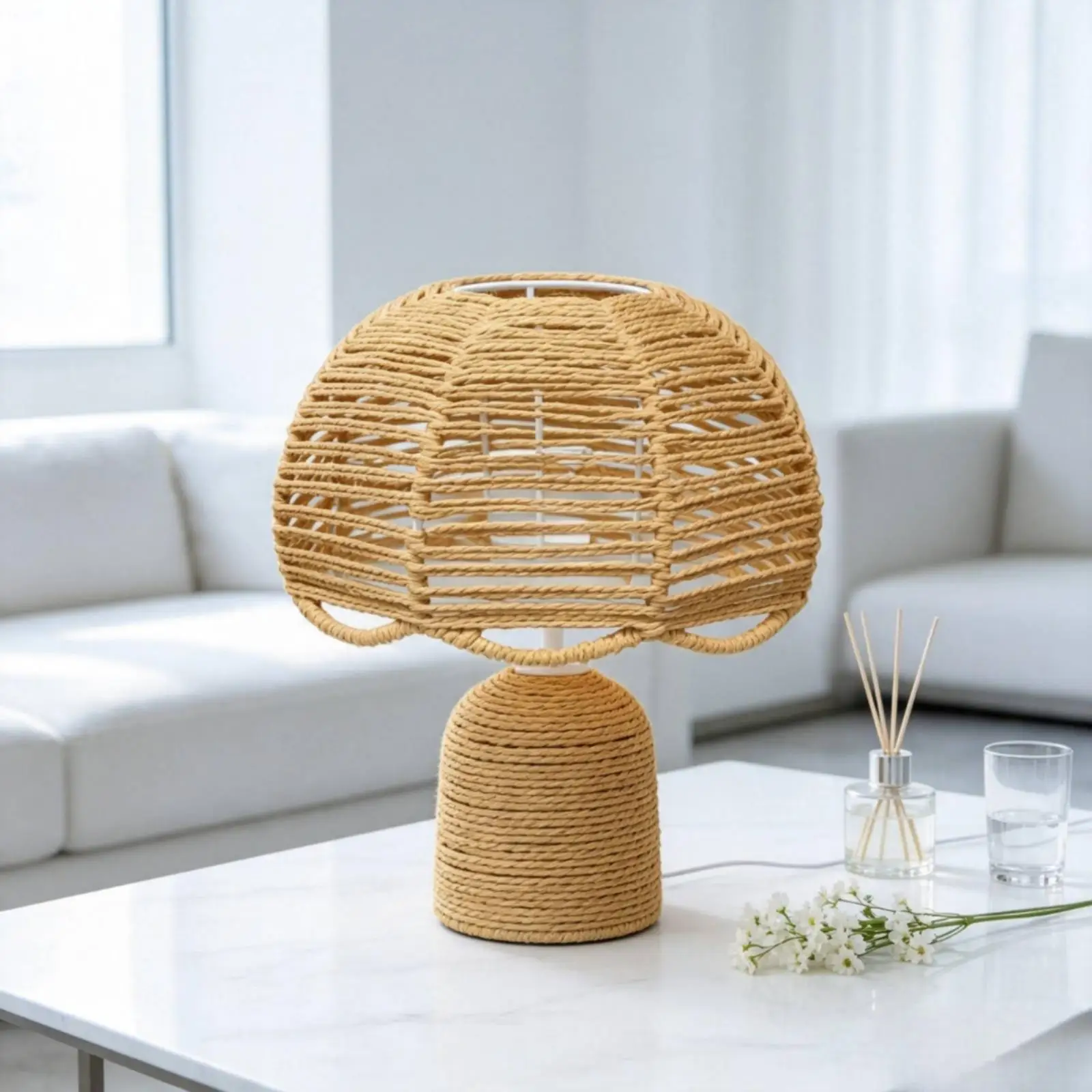 Paper Rope Cylinder Lampshade Boho Style Hanging Light Shade for Standard E27 Socket Cozy Corner Lighting