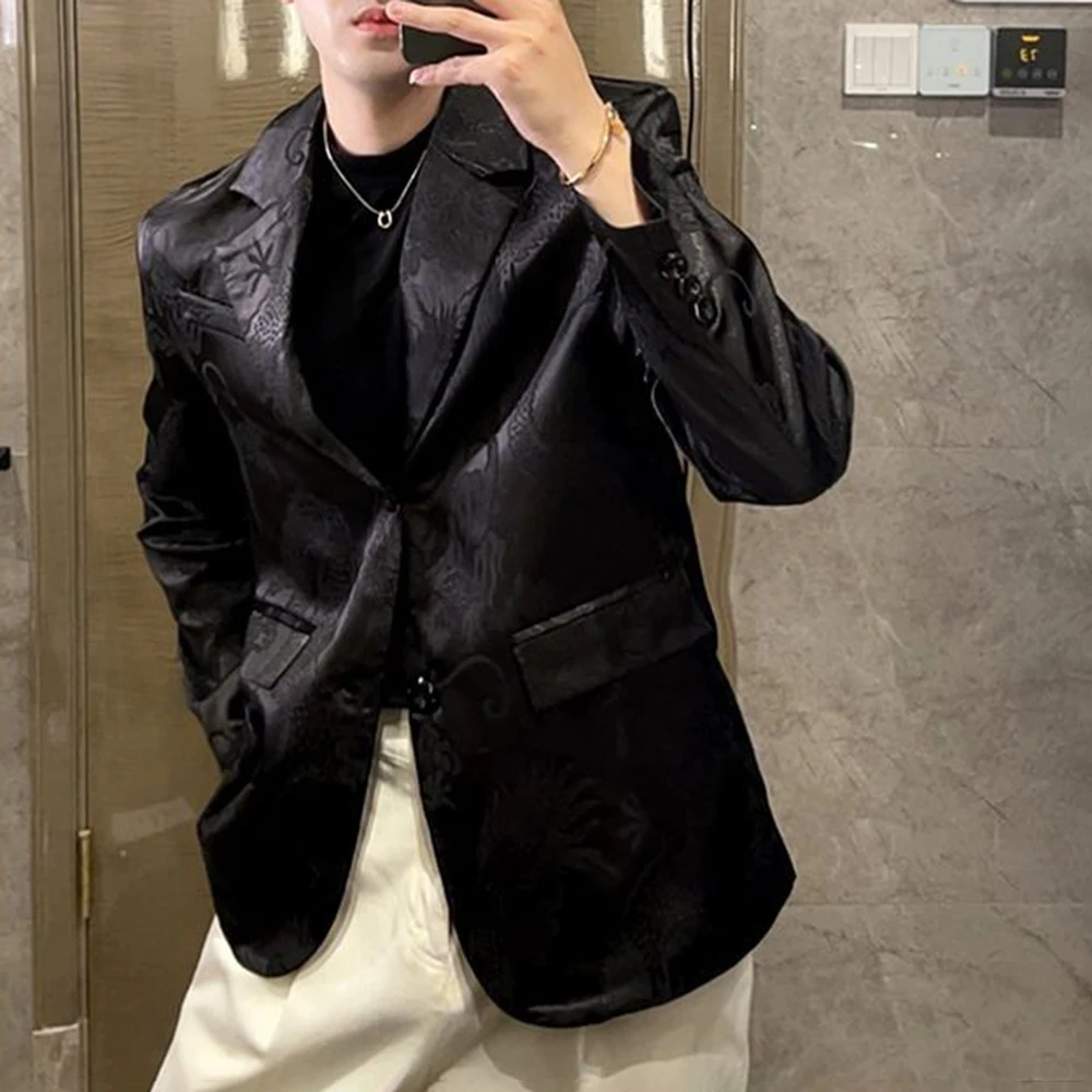 سترة رجالية شتوية جديدة لعام 2025 بلون واحد من قماش الجاكار سترة صينية عصرية عصرية عالية الشارع فضفاضة غير رسمية للرجال