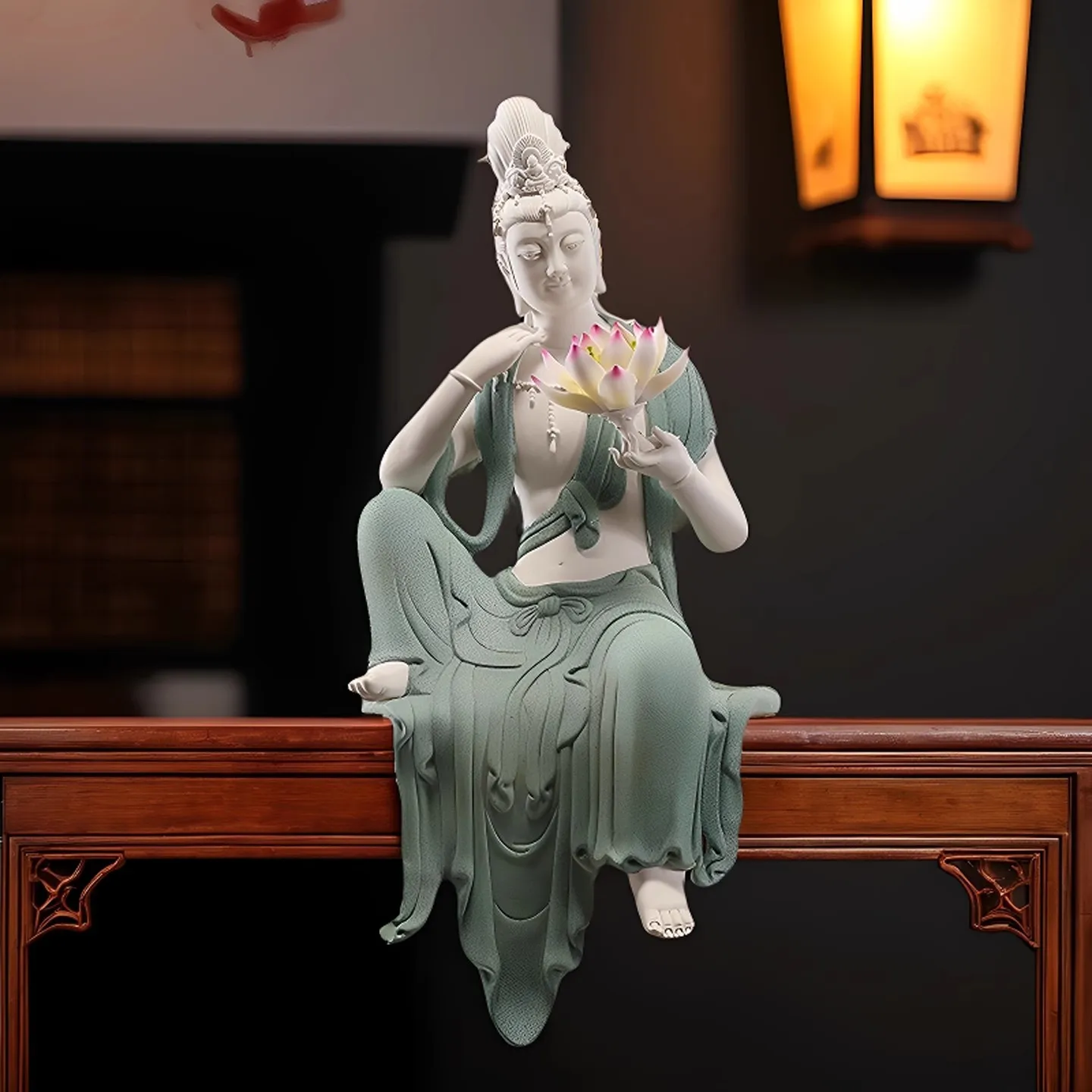 Ceramic clean bottle, water moon free Guanyin Buddha statue Chinese living room entrance ornament, Guanyin Bodhisattva statue