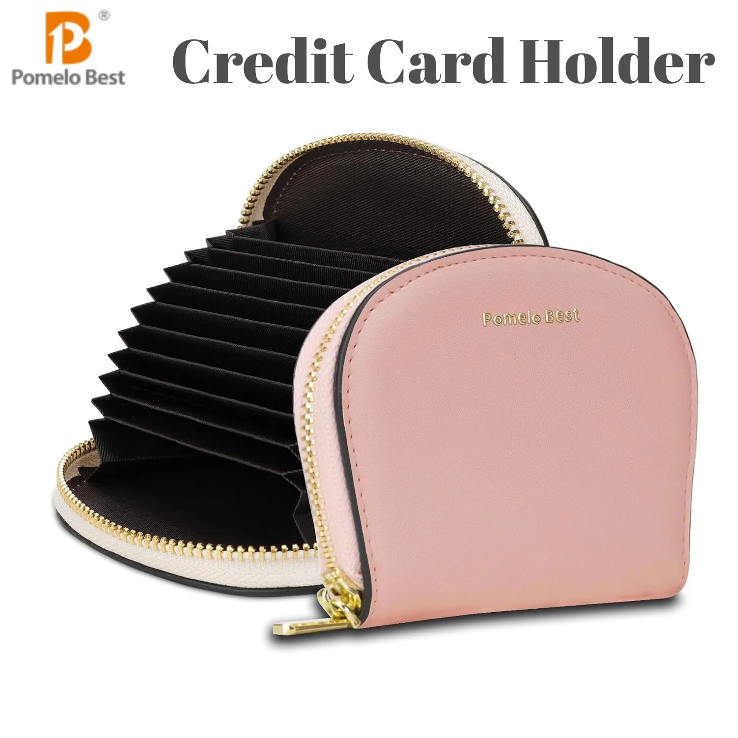 Credit Card Holder with Zip Multiple Card Slots Wallet RFID Blocking Large Capacity Card Holder Shell Shape Card Holder Women