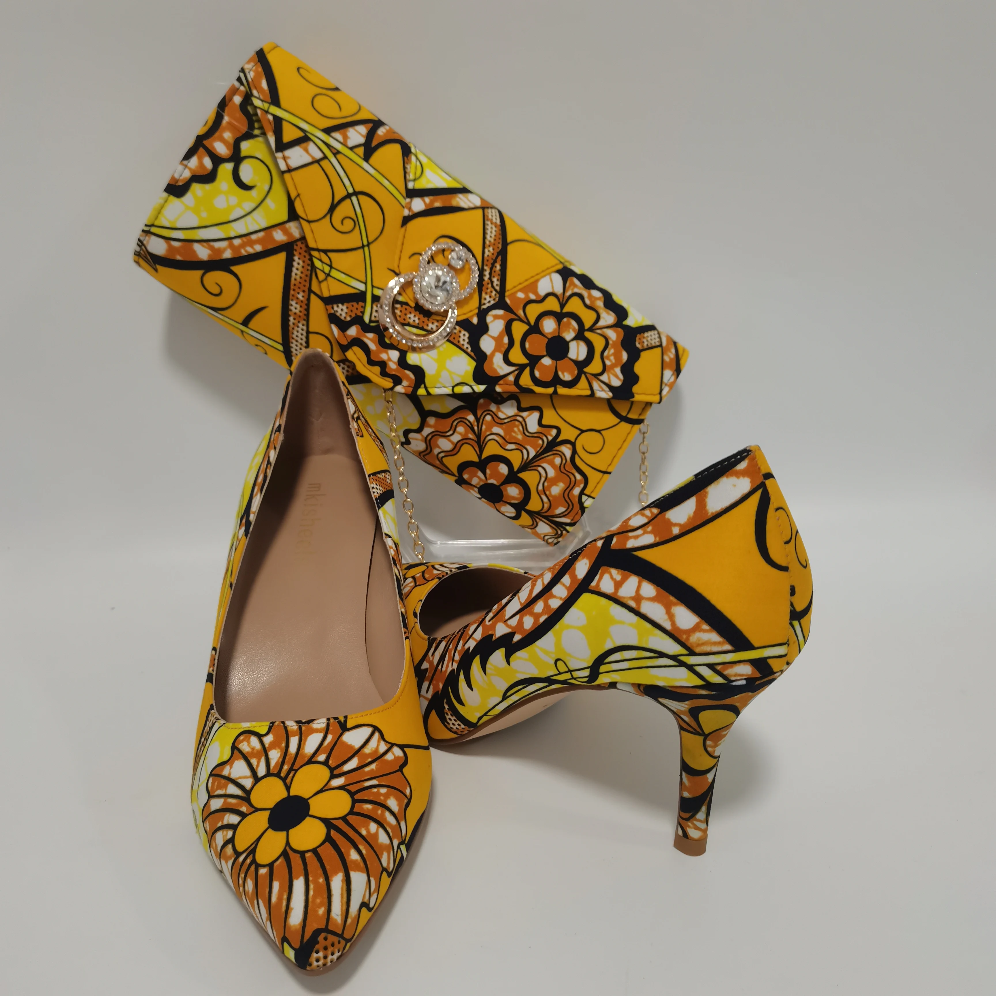 New Pretty Shoes And Purse African Kente Wax Prints Fashion Ankara Bag Match Wax Fabric Women High Heels Shoes 37-42  For Party