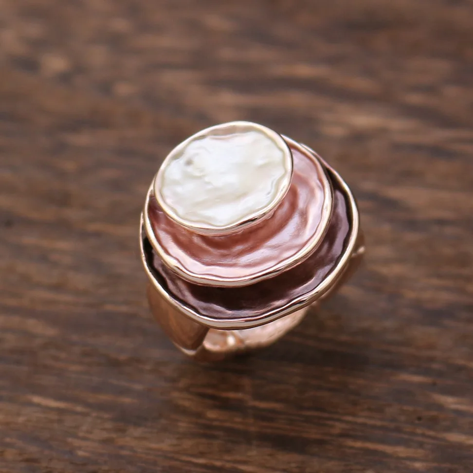 Jewelry DIY accessories color oil three-layer round cake elastic ring, women's versatile three-layer round hollow ring - view 6