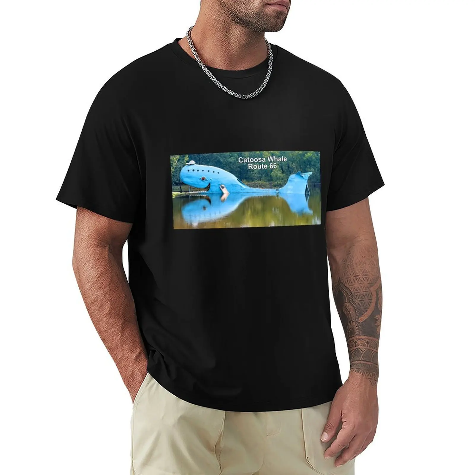

Route 66 Catoosa Whale - Big Blue Whale T-Shirt blue lock blacks mens cotton t shirts