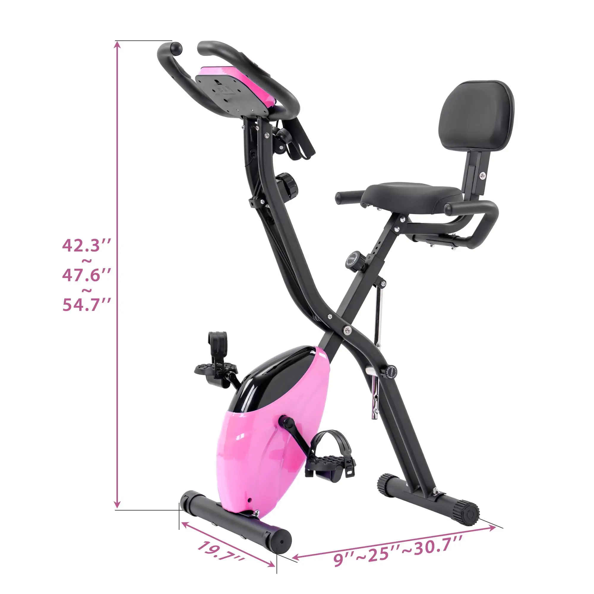 Folding X-Bike Exercise Bike - 16 Levels Resistance, Upright & Recumbent, Arm Bands & Backrest for Home Fitness