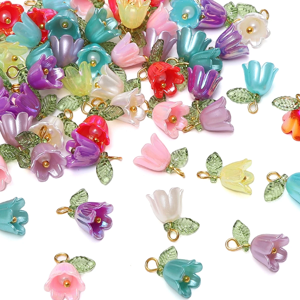 10pcs/lot 11x14mm Acrylic Lily of the Valley Flower Bud Loose Beads Charms for DIY Making Jewelry Earring Bracelet Accessories
