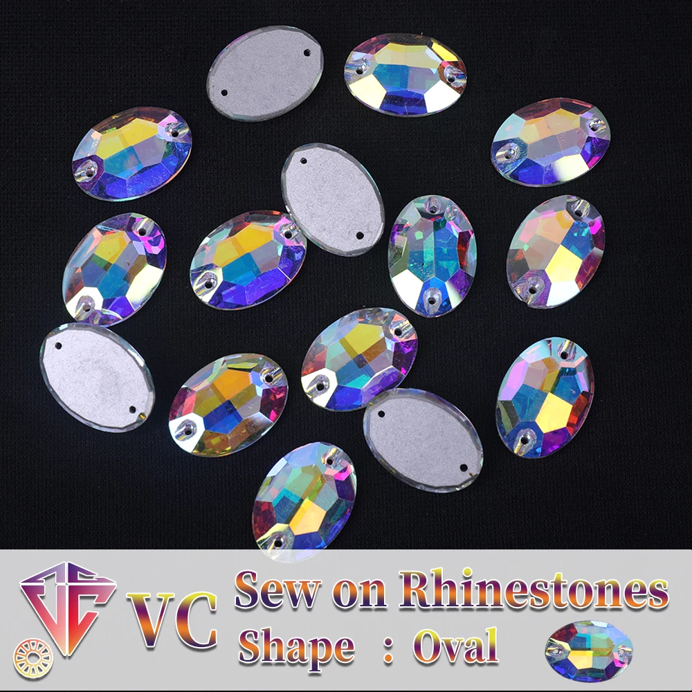 VC K9 high quality Sew On AB Rhinestone Oval chamfer Flatback Glass Crystals for Clothing Wedding Dresses All For Decoration DIY