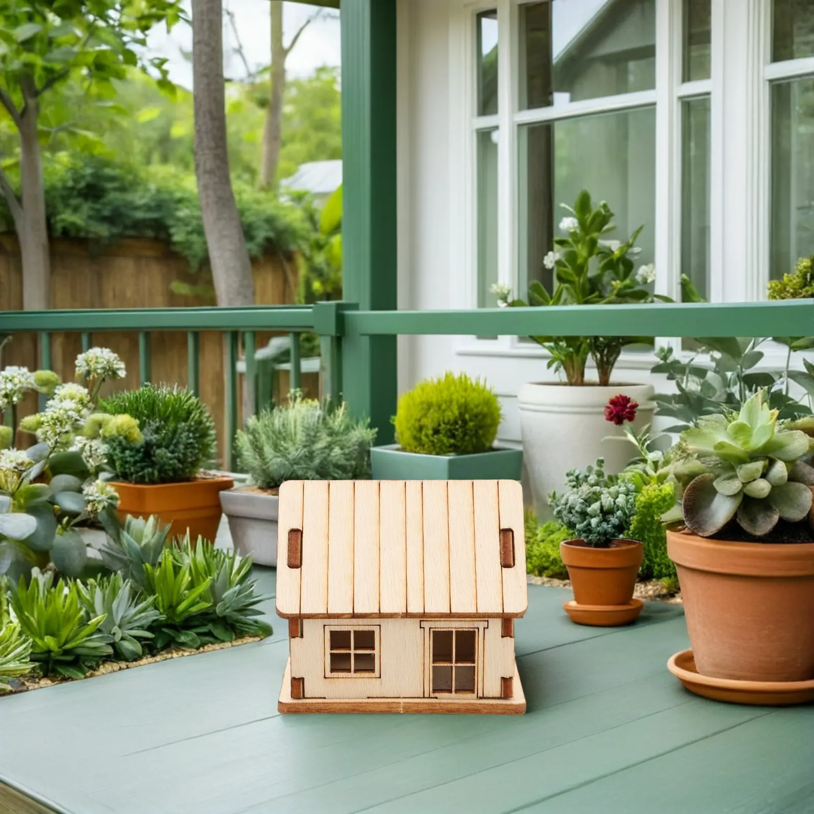 บ้านไม้จิ๋ว DIY ชุดตัวต่อ 3 มิติ บ้านไม้เปล่าสำหรับระบายสี ตกแต่งโต๊ะทรายได้อย่างลงตัว ของตกแต่งบ้านไม้ บ้านไม้ซุง