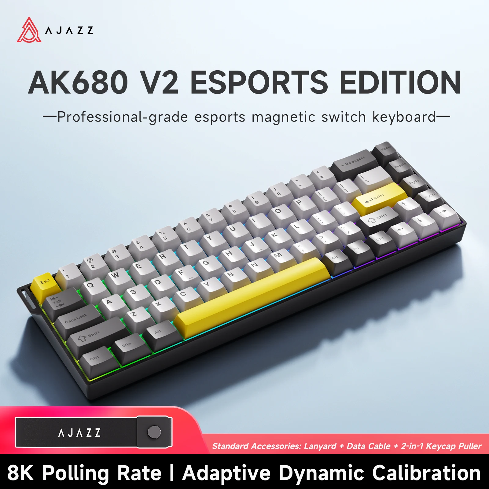 AJAZZ AK680 V2 E-sport magnetische schakelaar toetsenbord 8K Polling Rate 128K Uitra-hoge scan Rate Aluminium positioneringsplaat