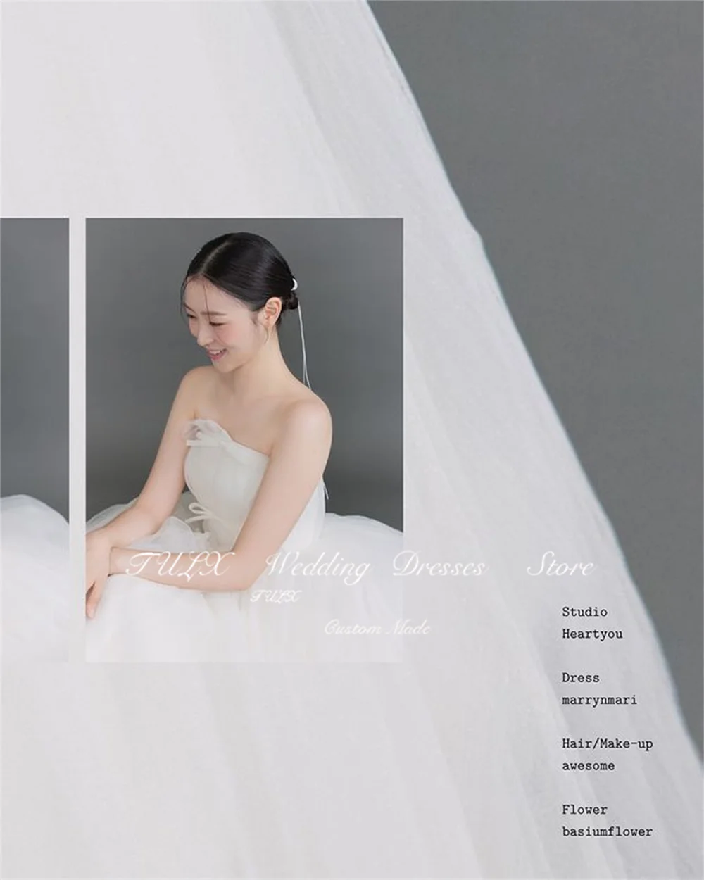 TULX Elegante abito da sposa coreano in tulle a trapezio Servizio fotografico Abito da sposa con fiocco senza spalline Corsetto lungo fino al pavimento nne Dende Personalizzato