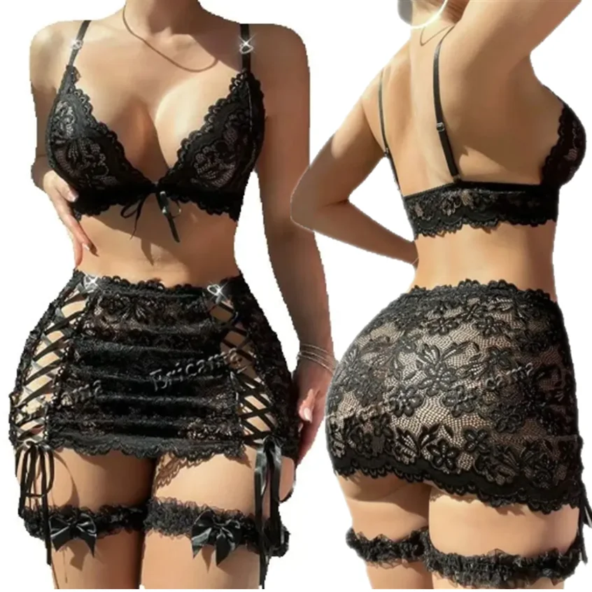 New Transparent Bra And Thong Underwear Set Women's Lingerie Night Dress Delicate Nightgown With Panties Steel Ring Push Up Bras