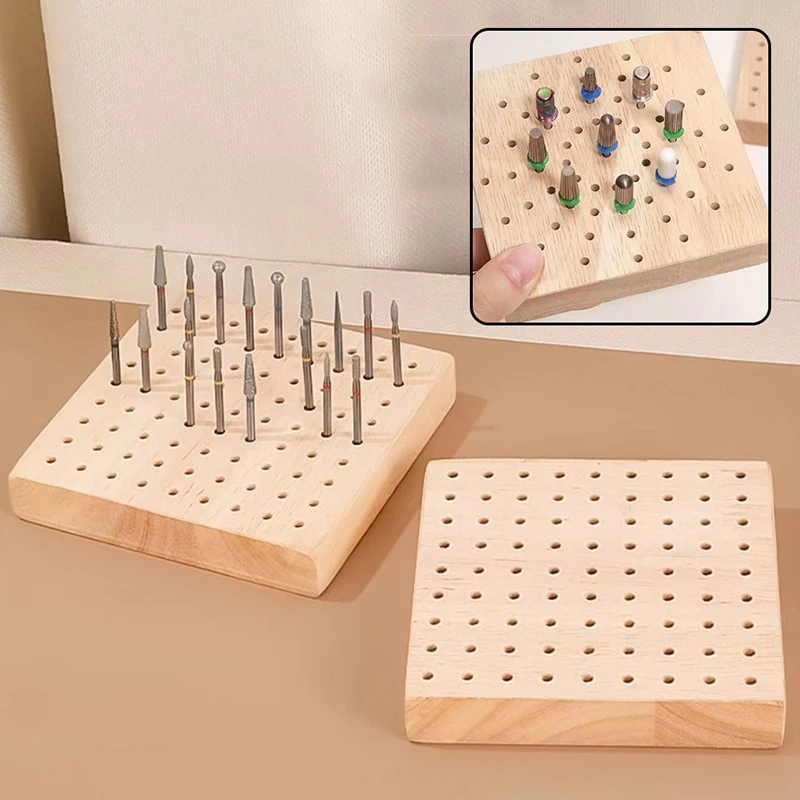 81/61 fori per nail art, punta per trapano, testa di molatura, contenitore per display, supporto per portaoggetti da tavolo per unghie in legno, accessorio per bordo