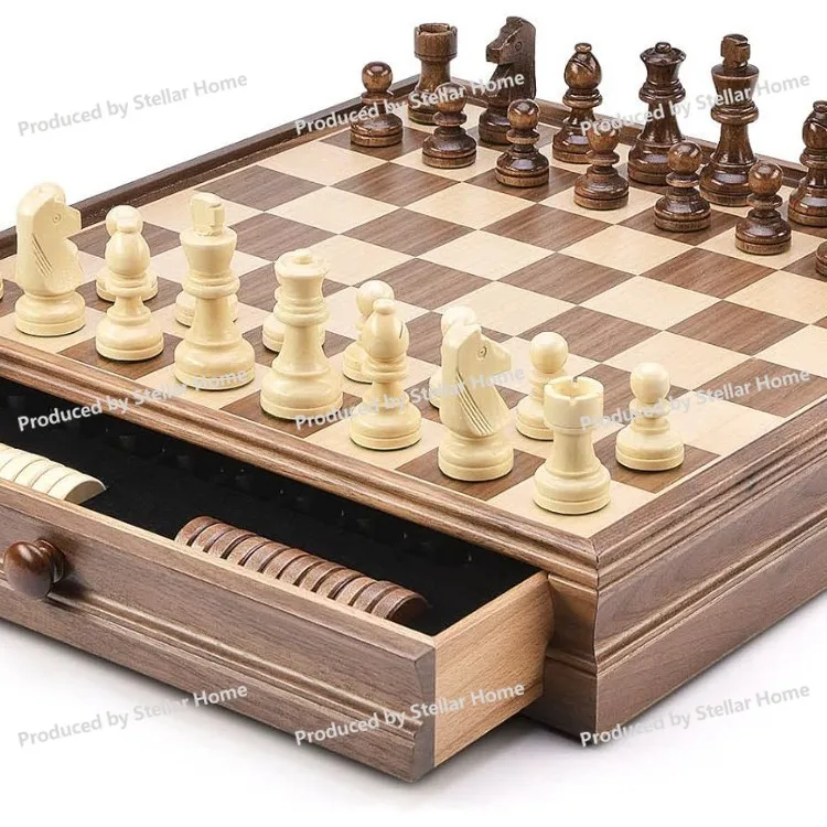 Walnut Solid Wood Chess Checkers Set Drawer Model/high-end Solid Wood Chess Box