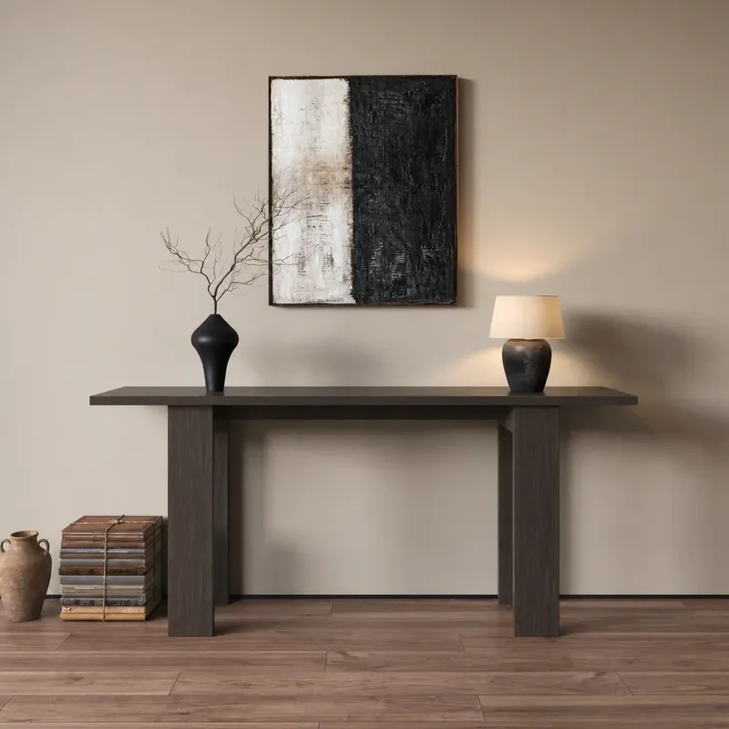 Medieval Style Solid Wood Entrance Table Long Narrow Console for Entryway Living Room Hotel B&B Corridor Wall Mounted Black