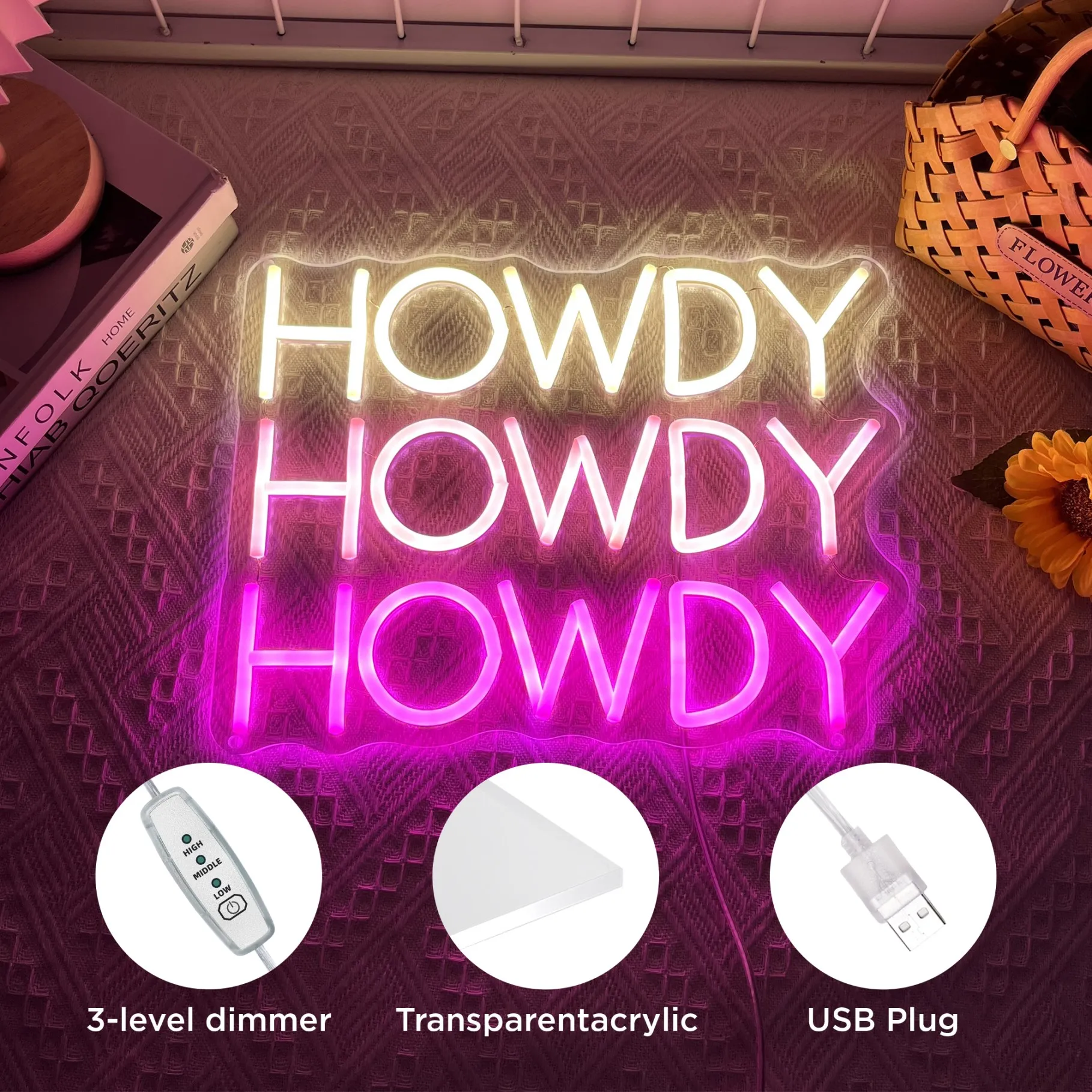 Howdy Neon Sign Cowboy LED Neon Light USB Power Wall Decor for Gameroom Man Cave Beer Bar Cafe Neon Led Sign Party Gift - view 2