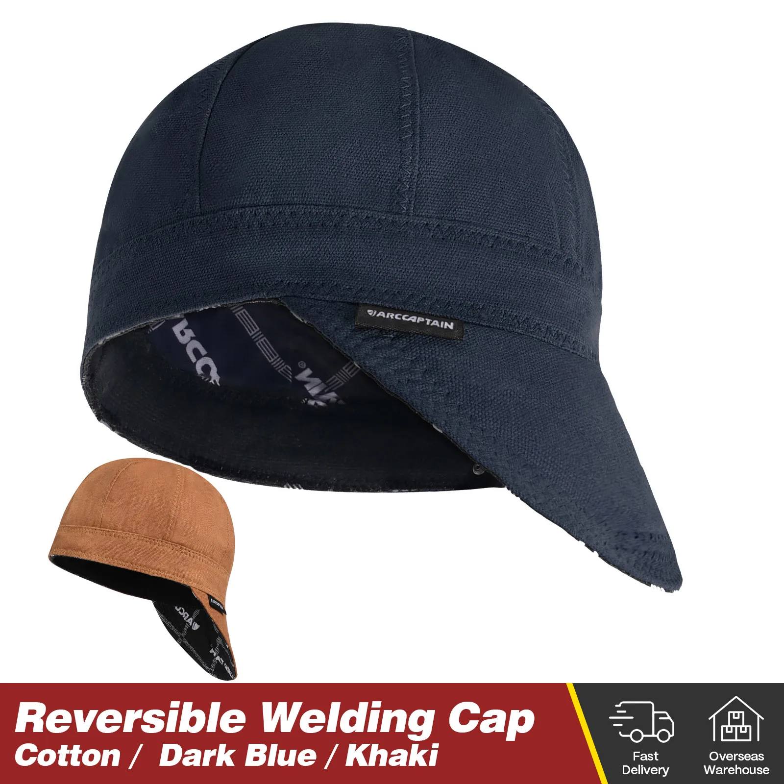 

ARCCAPTAIN Welding Cap Reversible Flame Resistant Work Hats Protective Cover Breathable 8 Panel 10 oz Anti-scalding Welder Hood