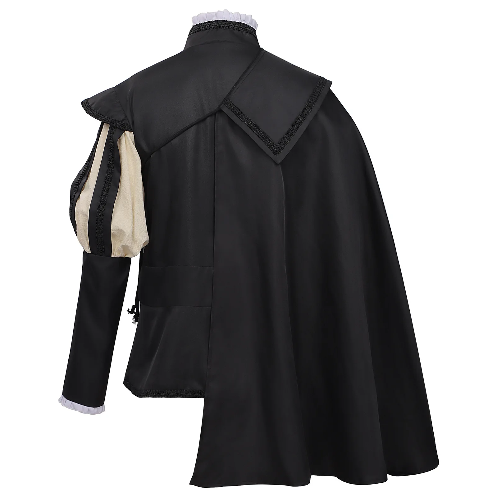 Medieval Men Tudor Elizabethan King Uniform with Cape 18th Century Renaissance Noble Prince Jacket Top Halloween Costume