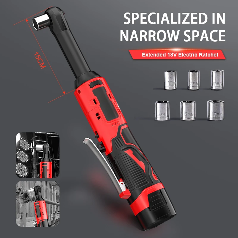 

Электрическая трещотка 15 см, 18 В, беспроводная, 90 градусов, прямоугольный крутящий момент, литий-ионная автоматическая трещотка, набор инструментов для ремонта