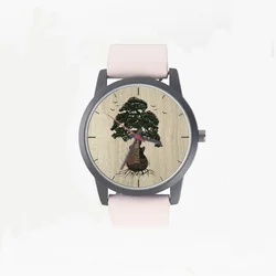 Reloj de pulsera de cuarzo con patrón personalizado para hombre, diseño de logotipo de árbol de guitarra, pintura abstracta, regalos para reproductor de música, 3 manos